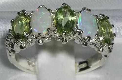 Miniatura 2 de Anillo de eternidad para mujer de plata de ley 925 con peridoto y ópalo auténticos