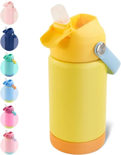 Miniatura 19 de Kerilyn - Botella de agua para niños, de acero inoxidable, con pajilla a prueba de fugas, con aislamiento térmico, libre de bisfenol A, unisex