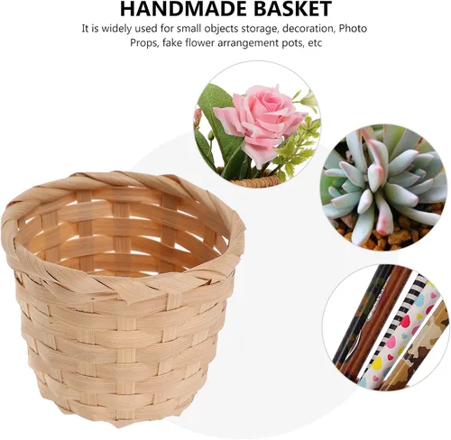 Miniatura 6 de Zerodeko Juego de 10 mini cestas de almacenamiento tejidas de 3 x 3 x 2.36 pulgadas, contenedores portátiles de bambú para arreglos de frutas