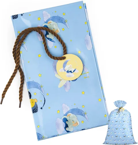 Miniatura 2 de Bolsa de regalo jumbo grande de plástico Loveinside, bolsa de plástico con diseño de oso durmiente azul para niño, con etiqueta y lazo para Oso