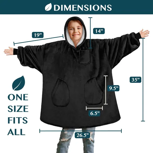 Miniatura 4 de PAVILIA Manta de vestir para niños y niñas, cálida y acogedora sudadera con capucha gigante con dos bolsillos, forro polar Sherpa con capucha