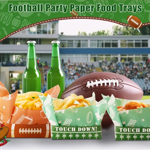 Miniatura 6 de Paquete de 50 bandejas de papel para fiestas de fútbol, decoraciones de fiesta de superbowl, papel desechable para servir alimentos, barcos