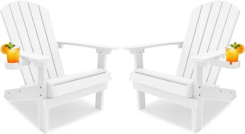 Miniatura 30 de YEFU Silla Adirondack de plástico resistente a la intemperie, sillas de patio con instalación fácil en 5 pasos, se ve exactamente como madera real