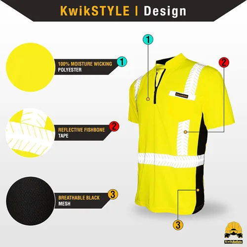 Miniatura 3 de KwikSafety - Camisas de seguridad de manga corta premium [collares de lujo] Clase 2 Hi Vis Camisas para hombres ANSI OSHA Camisas de alta visibilidad
