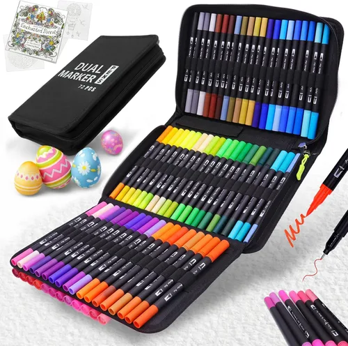Rotuladores de doble punta (72 colores) – Marcadores acrílicos de punta fina para pintar, resaltar y hacer tarjetas; ideales para adultos,