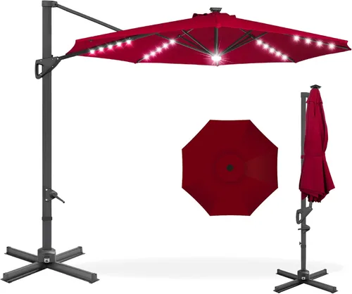 Miniatura 11 de Best Choice Products Sombrilla Solar LED Voladiza de 10 pies para Patio, Rotación de 360 Grados, Sombrilla Colgante Descentrada de Mercado para Gris