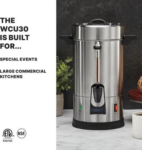 Miniatura 2 de Waring Urna de café comercial, percolador eléctrico de acero inoxidable con capacidad de 30 tazas, sistema de calentador dual para cocinas
