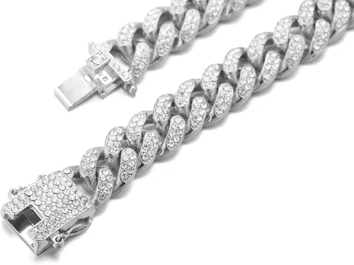 Miniatura 5 de Halukakah Cadena de eslabones cubanos de diamantes para niños 0551in chapado en oro real y oro blanco platino 18 quilates juego de collar
