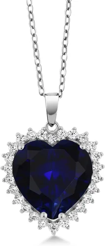 Gem Stone King Collar de corazón de plata de ley 925 | Collar con colgante de halo de amor para mujer | 1/2 pulgada | con cadena de plata de