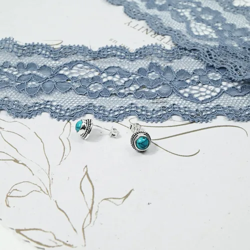 Miniatura 16 de Tibetan Turquoise Earrings 925 Sterling Silver Post Stud Boho Gemstone Hypoallergenic Handmade Earrings for Women Trendy Fashion