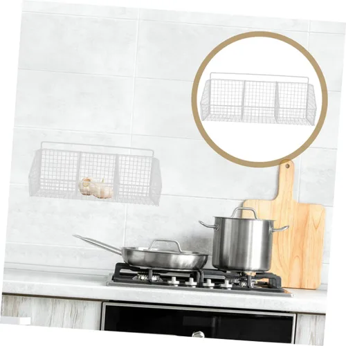 Miniatura 8 de 2 cestas de almacenamiento de cocina de montaje en pared, organizador colgante de acero al carbono con estructura de malla para frescura y ahorro