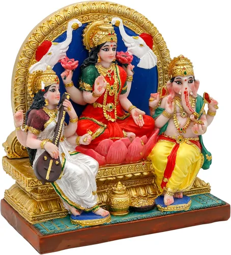 Miniatura 9 de alikiki Lakshmi Ganesha Saraswati Estatua de 6.3 pulgadas de alto, figura de ídolo indio Laxmi Ganesh, artículo hindú para oficina en casa, templo