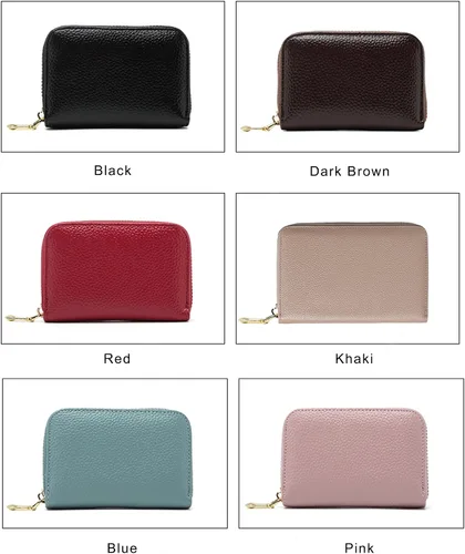 Miniatura 7 de Earnda Tarjeteros de crédito RFID de piel pequeña cartera para mujeres con cremallera monedero compacto, Negro_037, Cartera Rfid