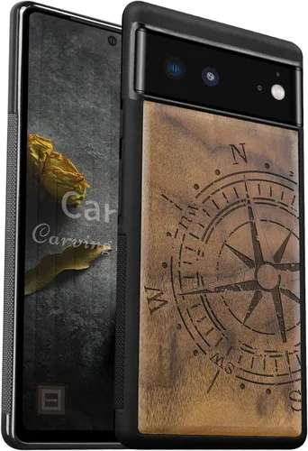Miniatura 10 de Carveit Funda de madera para Pixel 6a [madera natural y TPU suave negro] a prueba de golpes, funda de madera única y elegante compatible con Google