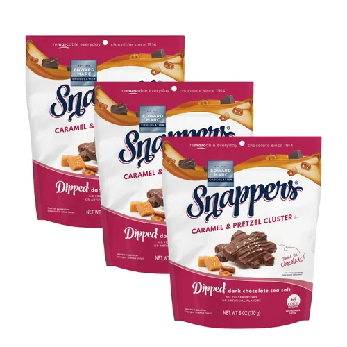 Miniatura 10 de Edward Marc Snappers Racimo de Caramelo Dulce y Pretzels - Bocadillo Crujiente de Pretzel con Chocolate Negro y Sal Marina para Adultos y Niños - 6
