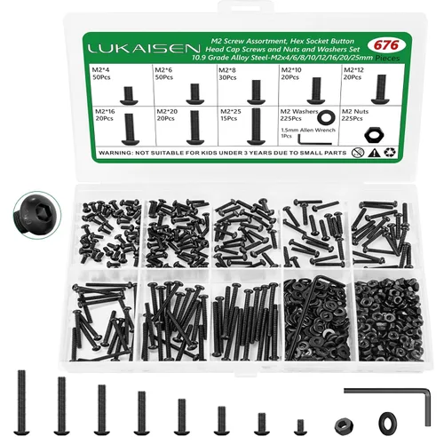 Miniatura 18 de Surtido de 1500 piezas de tornillos, tuercas y arandelas, kit de pernos y tuercas métricos M2 M3 M4 M5 M6 con cabeza hexagonal de casquillo, acero