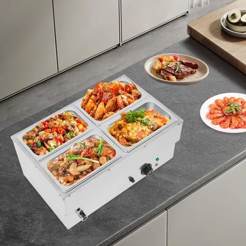 Miniatura 9 de Calentador de sopa de alimentos de 110 V, 4 bandejas, mesa de acero inoxidable de grado alimenticio, encimera comercial, cafetería de bufé, estufa