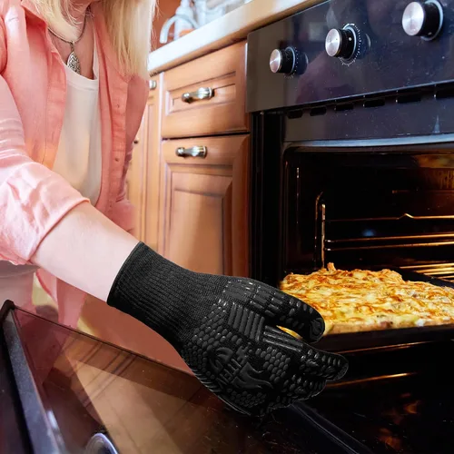 Miniatura 4 de Guantes para barbacoa, guantes para horno, guantes de barbacoa resistentes al calor extremo de 1472 °F, guantes antideslizantes de silicona