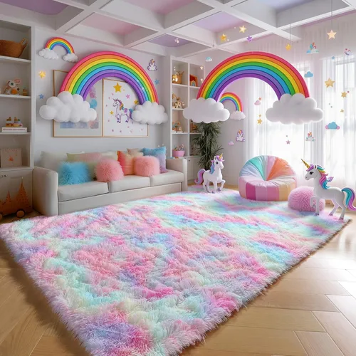 Miniatura 3 de PAGISOFE - Alfombras arcoíris de 6 x 9 pies, alfombra grande y esponjosa, alfombras de felpa para habitación de niñas, habitaciones de niños, 1