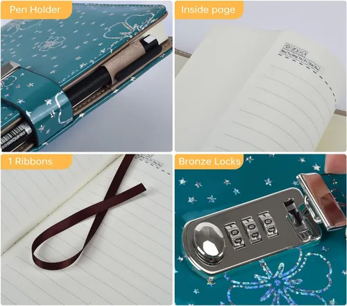 Miniatura 4 de ARRLSDB PU Leather Journal with Lock, A5 Size Diary with Combination Lock (Journal with Combination Lock) Password Notebook Locking Student Diary