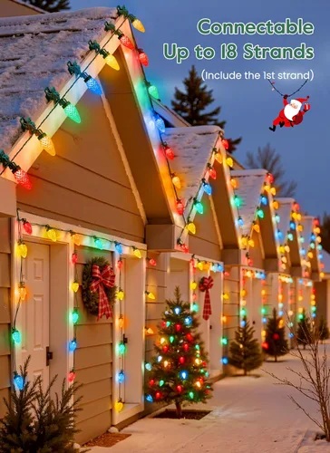 Miniatura 7 de Brightown Luces LED de Navidad C9 para Exteriores, 99 Pies 150 Luces LED C9 en Cadena con 150 Clips de Resorte, Luces de Árbol de Navidad Varios