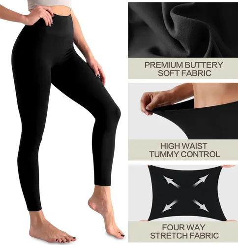 Miniatura 5 de Paquete de 3 leggings para mujer, no se transparentan, cintura alta, control de abdomen, pantalones de yoga, entrenamiento, correr, leggings