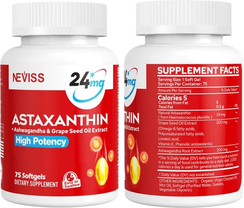 Miniatura 9 de Suplementos de astaxantina de 24 mg, suministro para 5 meses – Aceite de coco MCT, fuente de microalgas frescas con aceite de semilla de uva