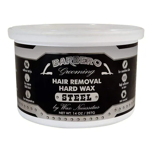 Waxness Barbero - Cera dura de acero en lata de 14 oz (400 g) – Cera dura sin tachuelas para el aseo de los hombres, eficaz en cabello grueso,