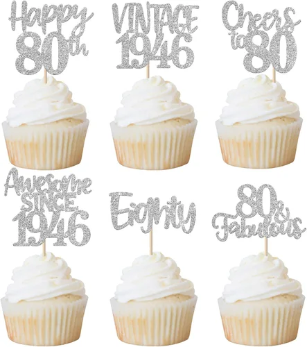Miniatura 92 de Rsstarxi Paquete de 24 adornos para cupcakes vintage 2019 con purpurina negra para 5º cumpleaños, saludos a 5, cinco, 5, 5 fabulosos para cupcakes