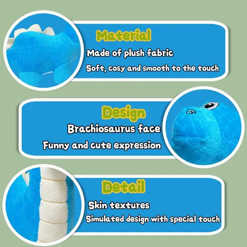 Miniatura 3 de Juguetes de peluche de braquiosaurio azul de 12 pulgadas para niños y bebés, lindos animales de peluche de dinosaurio para niños y niñas, peluches