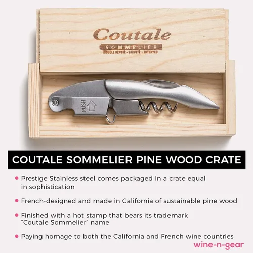 Miniatura 5 de Prestige Waiters - Sacacorchos de acero inoxidable, caja de madera de pino hecha a mano y sostenible, abridor de botellas de vino de doble palanca