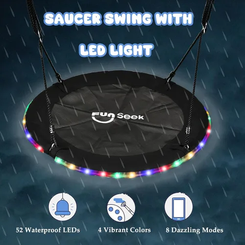 Miniatura 4 de Columpio de árbol de 48 pulgadas con luz LED para niños, columpio de platillo volador de 900 libras, con correas ajustables para colgar