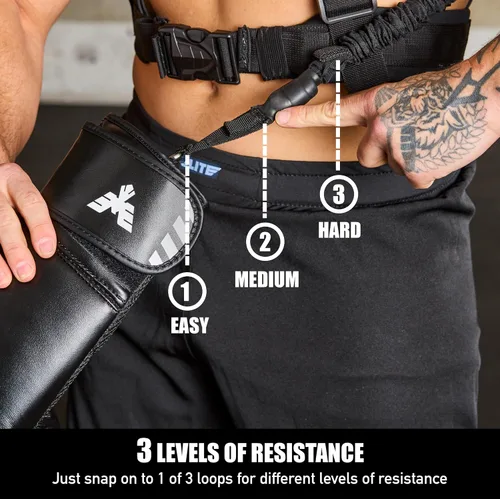 Miniatura 5 de Elite Sports Arnés de boxeo para niños con guantes de 6 onzas, bandas de resistencia ajustables (3 niveles), correa de estabilidad, hombros