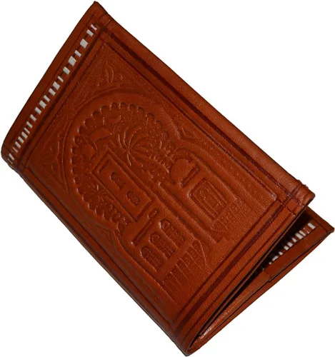 Treasures Of Morocco Cartera marroquí hecha a mano de cuero plegable grande vintage exquisito práctico naranja, Naranja