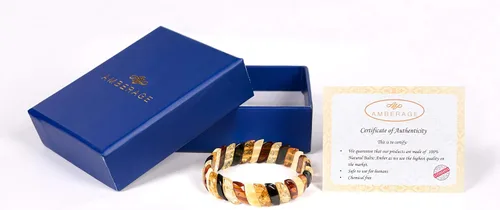 Miniatura 2 de AMBERAGE Pulsera elástica de ámbar báltico natural para mujer, hecha a mano con cuentas de ámbar báltico pulidocertificado (Multi), Ámbar, ámber