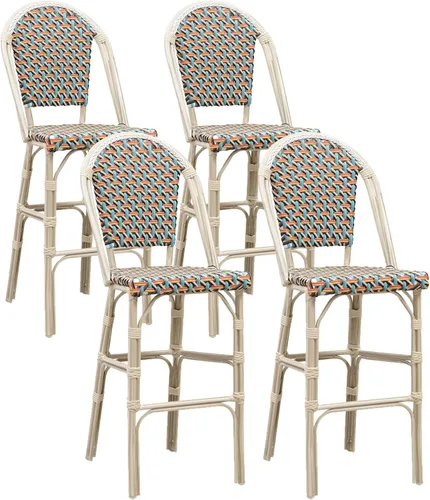 Miniatura 26 de PURPLE LEAF - Juego de 2 taburetes de bar franceses con acabado de bambú impreso, taburetes de bar de ratán para patio con respaldo, sillas de bar