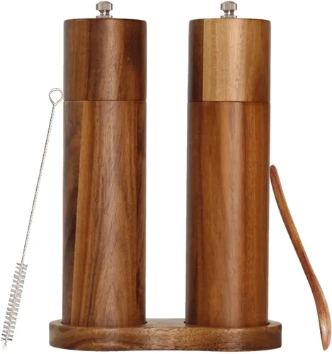 Miniatura 12 de 2 Pieces Acacia Wood Manual Pepper Grinder and Sea Salt Mill Set Handheld Spice Tool for Kitchen(IronWaist-shaped)