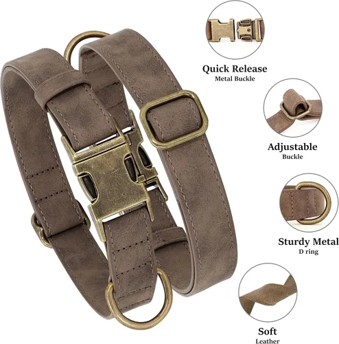 Miniatura 2 de Didog Collar de perro de cuero PU suave, elegante collar de perro de liberación rápida para perros grandes, fácil de limpiar, collar ajustable