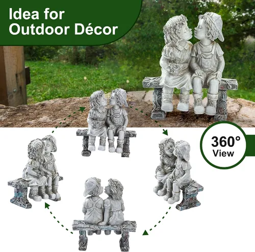 Miniatura 3 de Lily's Home Estatua de perro y niño de pesca de 11 pulgadas – Decoración de jardín de resina para exteriores – Decoración para exteriores y jardín