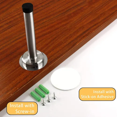 Miniatura 4 de 1 tope de puerta de 5 pulgadas, tapón de puerta largo autoadhesivo de acero inoxidable, amortiguador de sonido, tope de puerta de tornillo