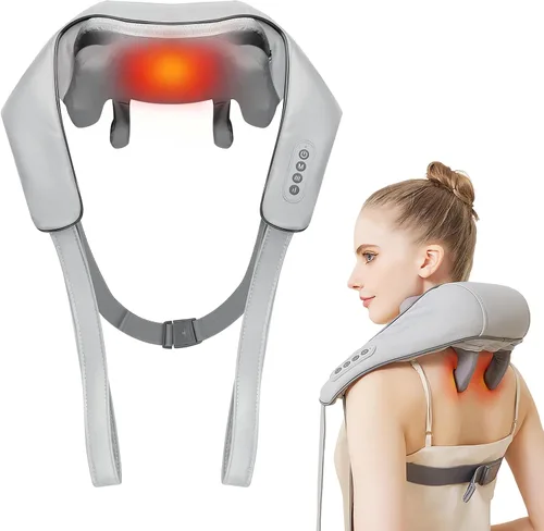 Miniatura 10 de Masajeador Shiatsu inalámbrico de cuello y hombros con calor - Masaje de amasamiento 6D, alivio del dolor de tejido profundo para trapecio
