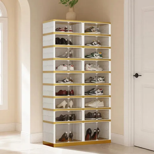 Miniatura 13 de SYNCVIBE Zapatero plegable de 6 niveles con estante de plástico, 12 pares de contenedores de almacenamiento de zapatos colapsables, grandes cajas