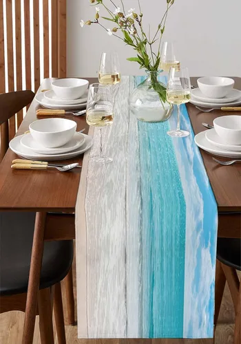 Miniatura 4 de Camino de mesa de verano de 36 pulgadas de largo con océano tropical, playa, mar, agua, camino de mesa para cena familiar, boda, fiesta interior al