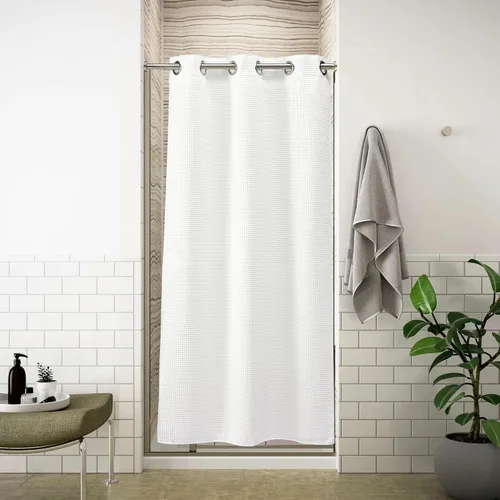 Miniatura 17 de Cortina de baño River Dream de 36" de ancho con diseño de ondas de gofre, sin ganchos, con forro a presión, cortina de baño de tela de mezcla