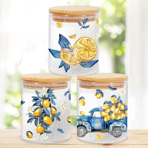 Miniatura 8 de JarThenaAMCS 3 Frascos de Almacenamiento de Vidrio Floral de Primavera con Tapa Hermética Tulipán Flor Gnomo Camión Mariposa Juegos de Recipientes