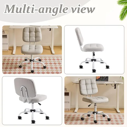 Miniatura 3 de VINGLI Silla de escritorio pequeña compacta, bonita silla sin brazos con ruedas, silla de tocador con respaldo bajo, silla de trabajo de altura Gris
