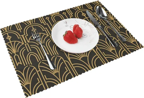 Miniatura 15 de Rectangular Placemats Set of 4, Heat Resistant Abstract Marbling Printed Kitchen Dining Table Mats