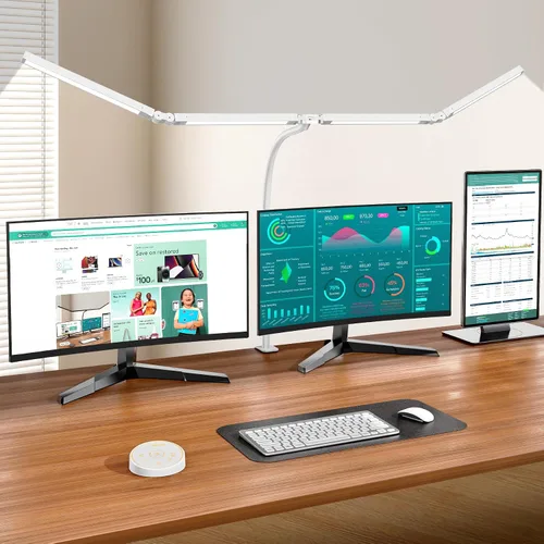 Miniatura 8 de Pzloz Lámpara de escritorio LED para oficina en casa - Lámpara de arquitecto para cuidar los ojos con abrazadera, luz inteligente de trabajo