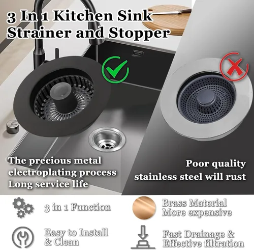 Miniatura 4 de BAOLSLS Tapón de fregadero de cocina 3 en 1, colador de drenaje para fregadero de cocina, con un colador de cesta adicional, tapón de drenaje