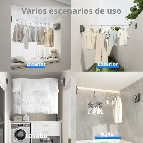 Miniatura 6 de MUSTORN Tendedero retráctil para interiores, línea de ropa para exteriores que no se hunde, línea de ropa resistente para secar la ropa, línea